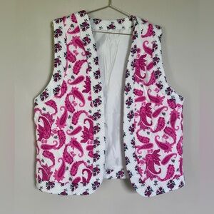 Coquette Floral Embroidered Open Front Quilted Sleeveless Vest• Size Large